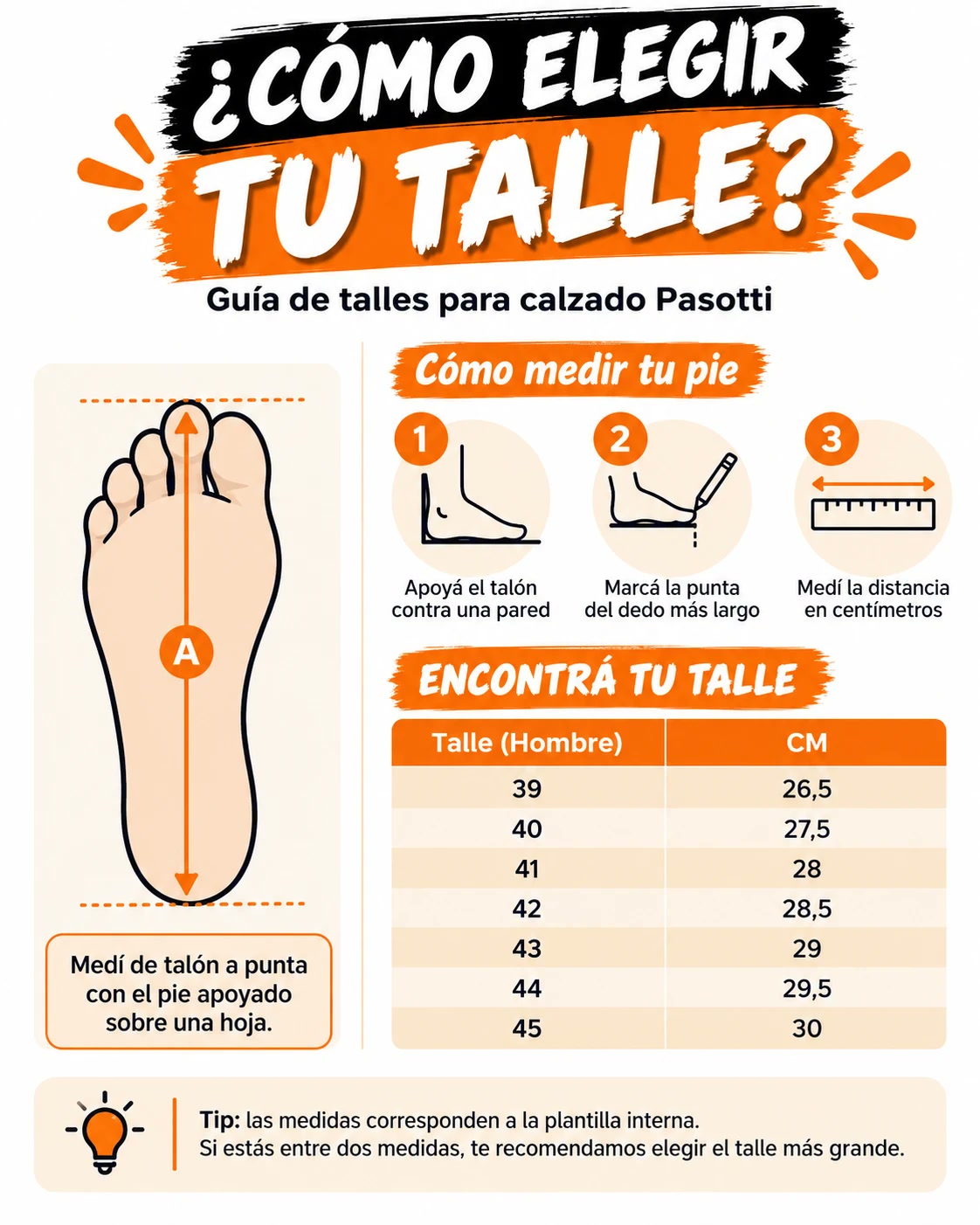 Tabla de talles Pasotti calzado hombre